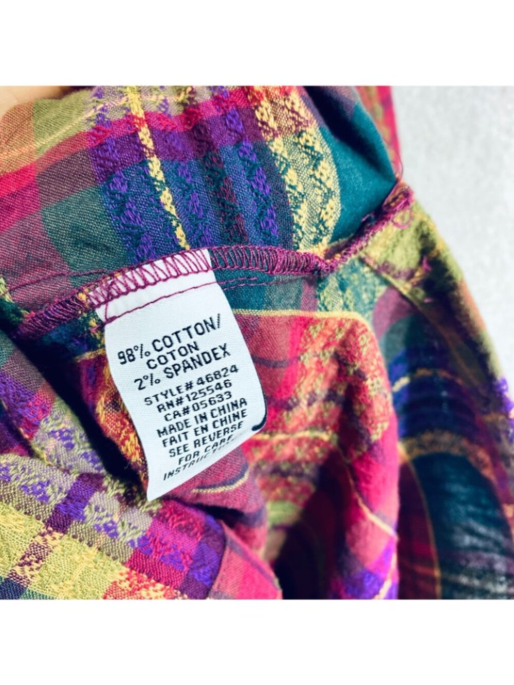 Habitat Top Womens M Multicolor Cotton Blend Plaid Blouse Sustainable Boho - Picture 6 of 12